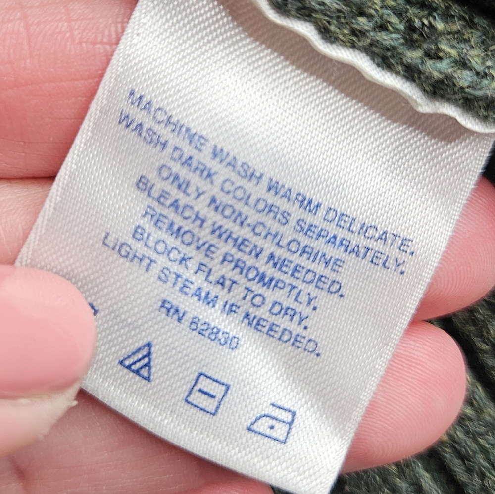 Land's End 90s Y2K Style Zip Front Cardigan Sweater Cable Knit Army Green Large - Picture 8 of 13